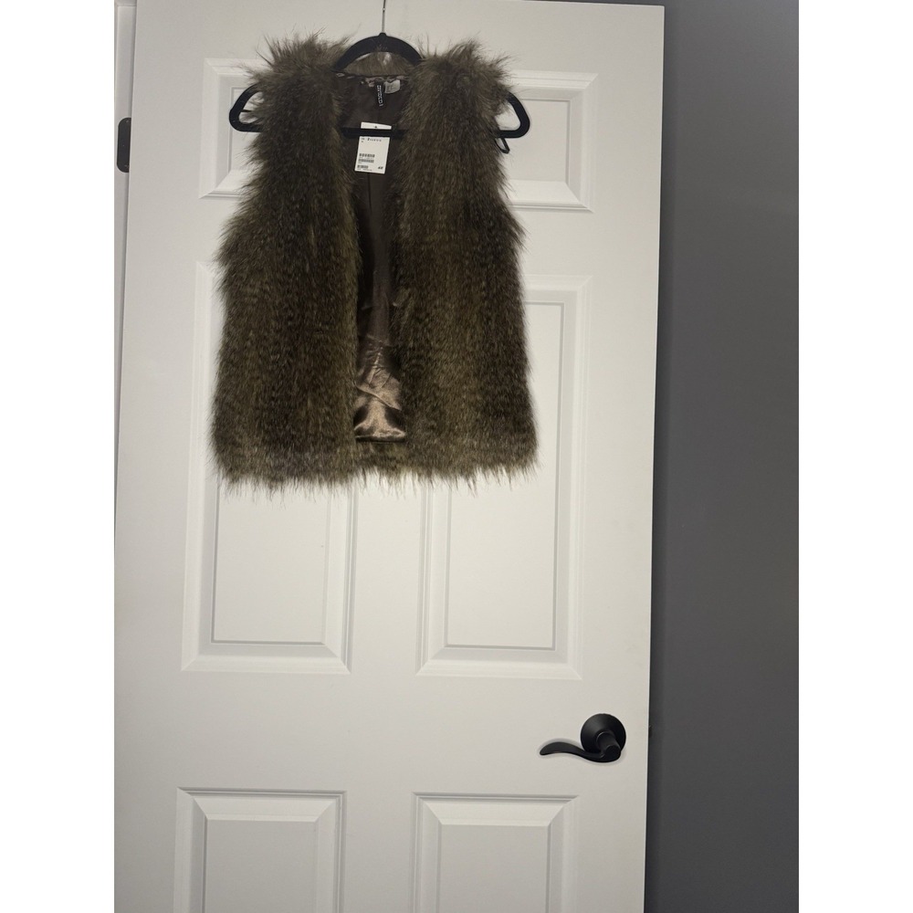 Divided Hm Faux Fur Open Front Lined Vest Size 2 Brown Mix Nwt
